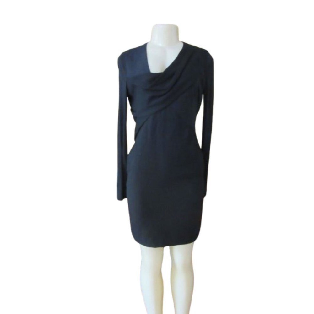 Helmut Lang Size 4 Black Angora Blend Draped Neckline Long Sleeve Dress